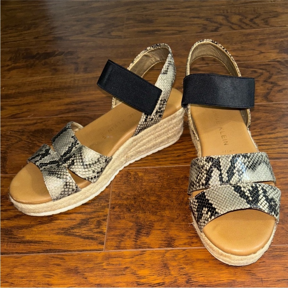 Anne Klein Snakeskin Wedge Sandals Women’s Heeled Open-Toe Espadrilles Wedges